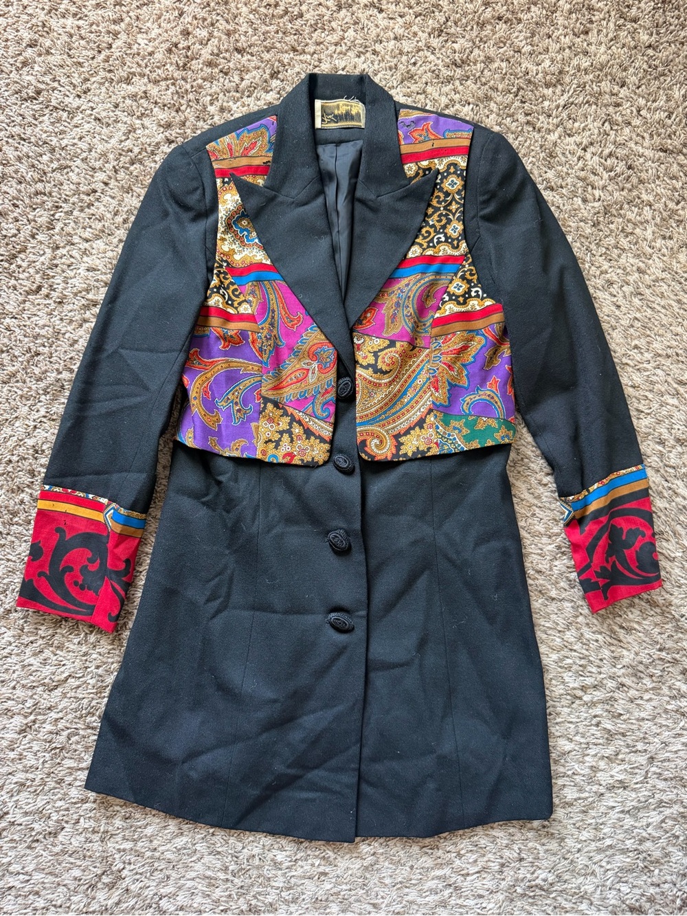Vintage True Spirit by Diane Freis Black Blazer Paisley Statement Jacket Small